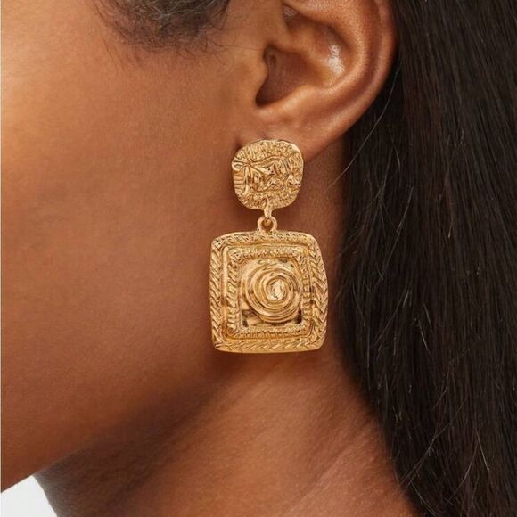 Gold geo dangle earrings S616 - Picture 1 of 4